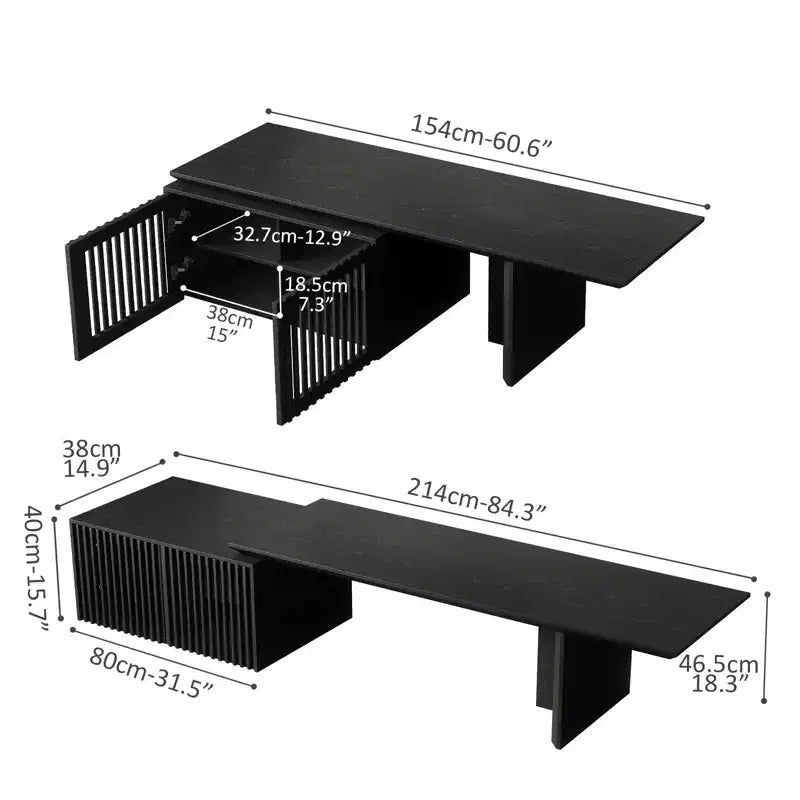 JVNOXK Meuble TV extensible de 153 à 214 cm pour téléviseurs jusqu'à 55 pouces, meuble TV moderne, centre de divertissement avec rangement, pour salon, chambre, noyer