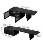 JVNOXK Meuble TV extensible de 153 à 214 cm pour téléviseurs jusqu'à 55 pouces, meuble TV moderne, centre de divertissement avec rangement, pour salon, chambre, noyer