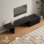 JVNOXK Meuble TV extensible de 153 à 214 cm pour téléviseurs jusqu'à 55 pouces, meuble TV moderne, centre de divertissement avec rangement, pour salon, chambre, noyer