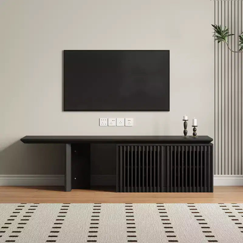 JVNOXK Meuble TV extensible de 153 à 214 cm pour téléviseurs jusqu'à 55 pouces, meuble TV moderne, centre de divertissement avec rangement, pour salon, chambre, noyer