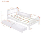 Lit plateforme double en bois avec barrières de sécurité et 2 tiroirs de rangement, blanc