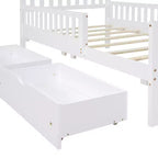 Lit plateforme double en bois avec barrières de sécurité et 2 tiroirs de rangement, blanc