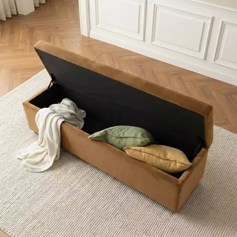 Banc de rangement capitonné en velours moderne de 60 po, élégant banc de salon avec rangement dissimulé, banc de bout de lit et d'entrée - Panipeachy