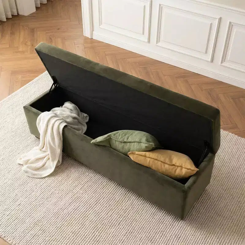 Banc de rangement capitonné en velours moderne de 60 po, élégant banc de salon avec rangement dissimulé, banc de bout de lit et d'entrée - Panipeachy