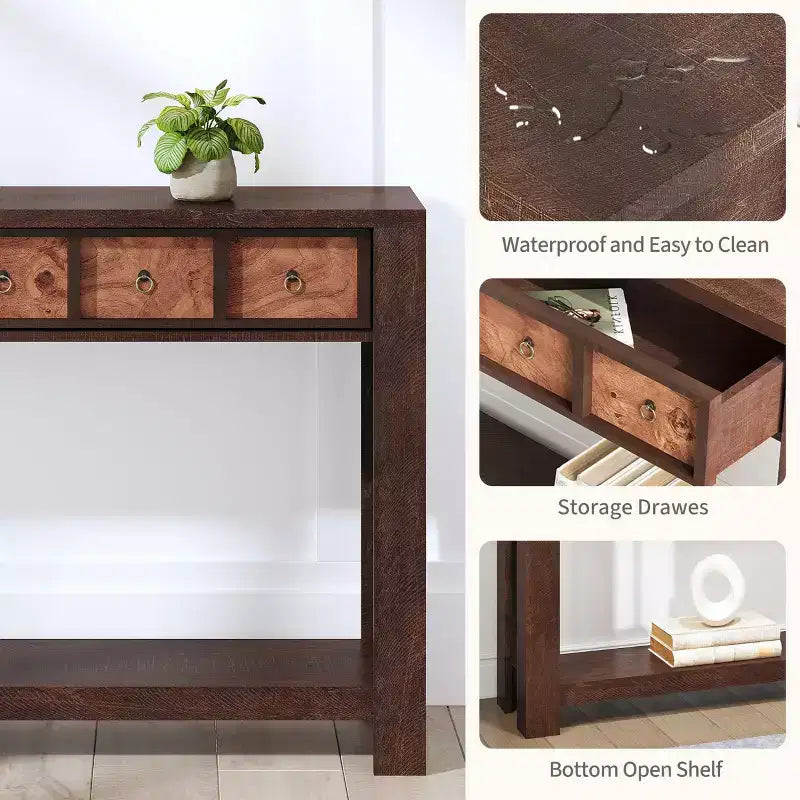 54 Table console de ferme rustique pour l'entrée, longue table de canapé en bois avec 2 tiroirs de rangement et étagère ouverte pour le couloir et le salon