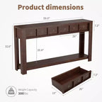 54 Table console de ferme rustique pour l'entrée, longue table de canapé en bois avec 2 tiroirs de rangement et étagère ouverte pour le couloir et le salon