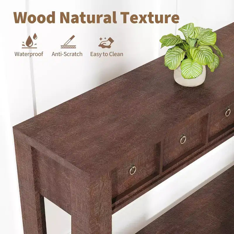 54 Table console de ferme rustique pour l'entrée, longue table de canapé en bois avec 2 tiroirs de rangement et étagère ouverte pour le couloir et le salon