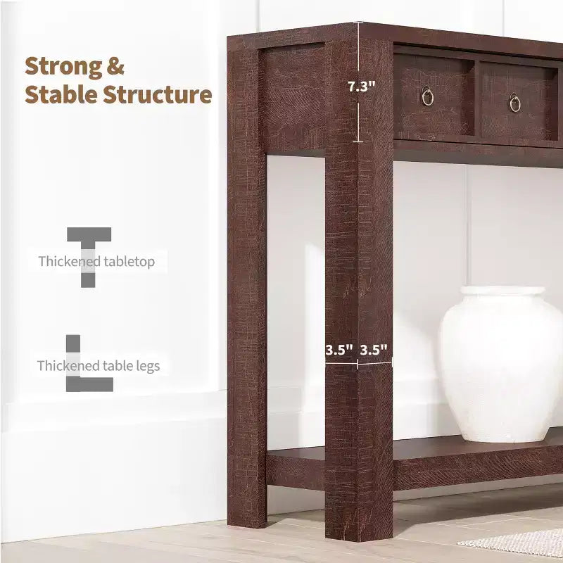 54 Table console de ferme rustique pour l'entrée, longue table de canapé en bois avec 2 tiroirs de rangement et étagère ouverte pour le couloir et le salon