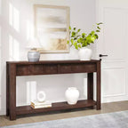 54 Table console de ferme rustique pour l'entrée, longue table de canapé en bois avec 2 tiroirs de rangement et étagère ouverte pour le couloir et le salon