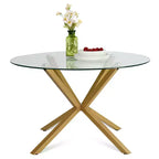 Ensemble table à manger ronde en verre moderne pour 4, ensemble de salle à manger de cuisine avec chaises rembourrées à dossier tissé, meubles de cuisine et de salle à manger - Panipeachy