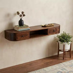 Console flottante HomeRoots 43 en bois massif châtaignier avec étagère et deux tiroirs