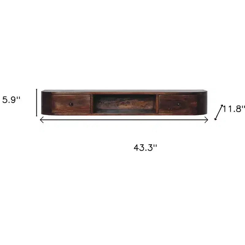 Console flottante HomeRoots 43 en bois massif châtaignier avec étagère et deux tiroirs