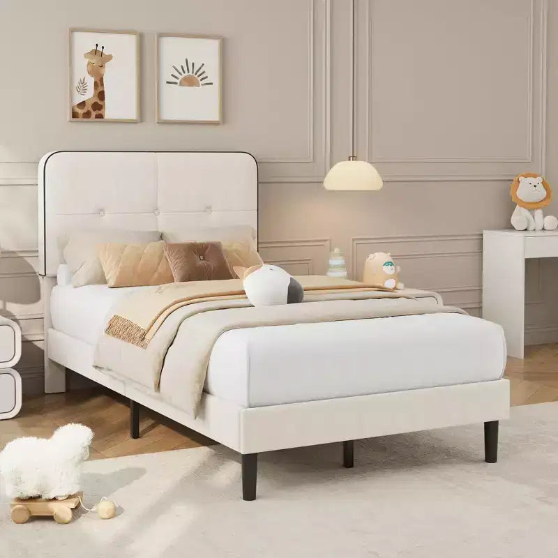 Lit plateforme double rembourré en velours avec tête de lit réglable, support métallique robuste, silencieux, aucun sommier tapissier requis