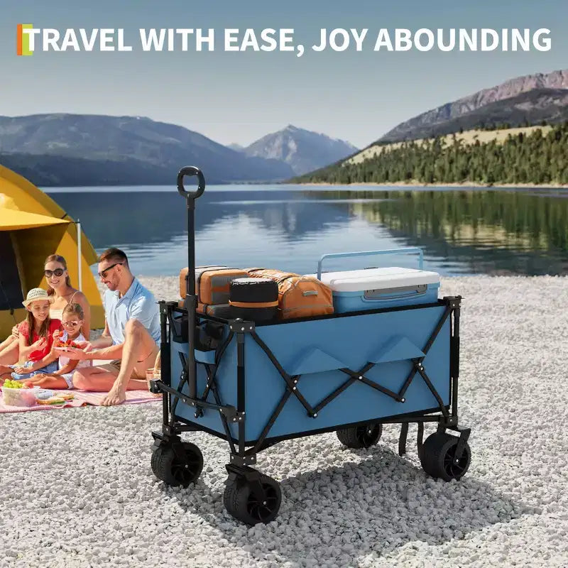 Chariot utilitaire pliable grand format ultra-résistant de 35 pouces, Chariot de jardin tout-terrain pliable, Capacité de 350 lb, Frein verrouillable, Porte-gobelets