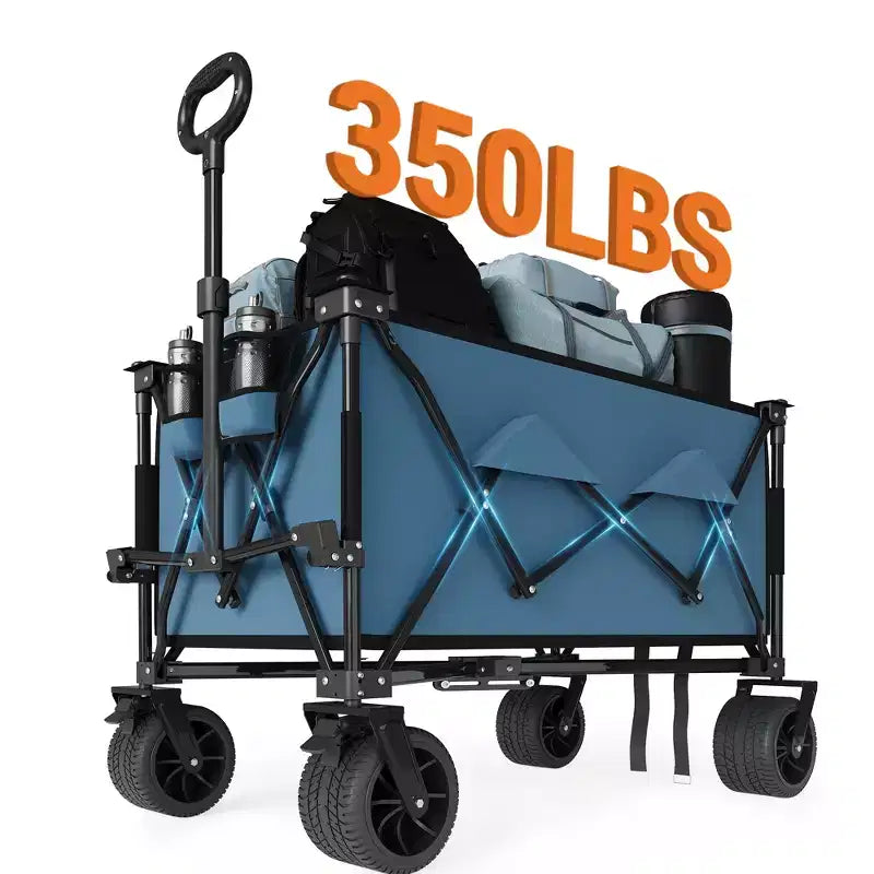 Chariot utilitaire pliable grand format ultra-résistant de 35 pouces, Chariot de jardin tout-terrain pliable, Capacité de 350 lb, Frein verrouillable, Porte-gobelets