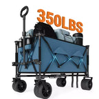 Chariot utilitaire pliable grand format ultra-résistant de 35 pouces, Chariot de jardin tout-terrain pliable, Capacité de 350 lb, Frein verrouillable, Porte-gobelets