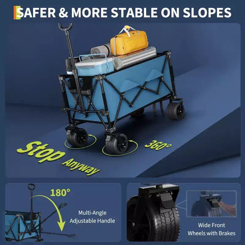 Chariot utilitaire pliable grand format ultra-résistant de 35 pouces, Chariot de jardin tout-terrain pliable, Capacité de 350 lb, Frein verrouillable, Porte-gobelets