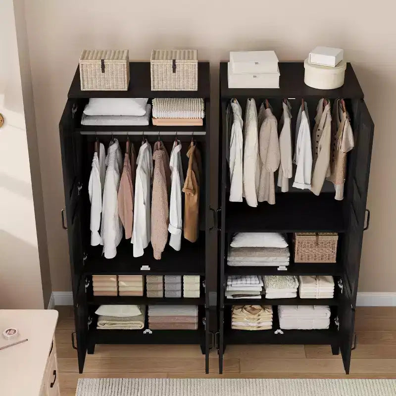Armoire de chambre de 183 cm avec 4 portes, armoire en bois avec tringle à vêtements et étagère réglable, meuble de rangement pour vêtements