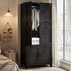 72 Inch Armoire Wardrobe Closet with 4 Doors, Wooden Bedroom Wardrobe with Hanging Rod And Adjustable Shelf, Clothing Storage Cabinet