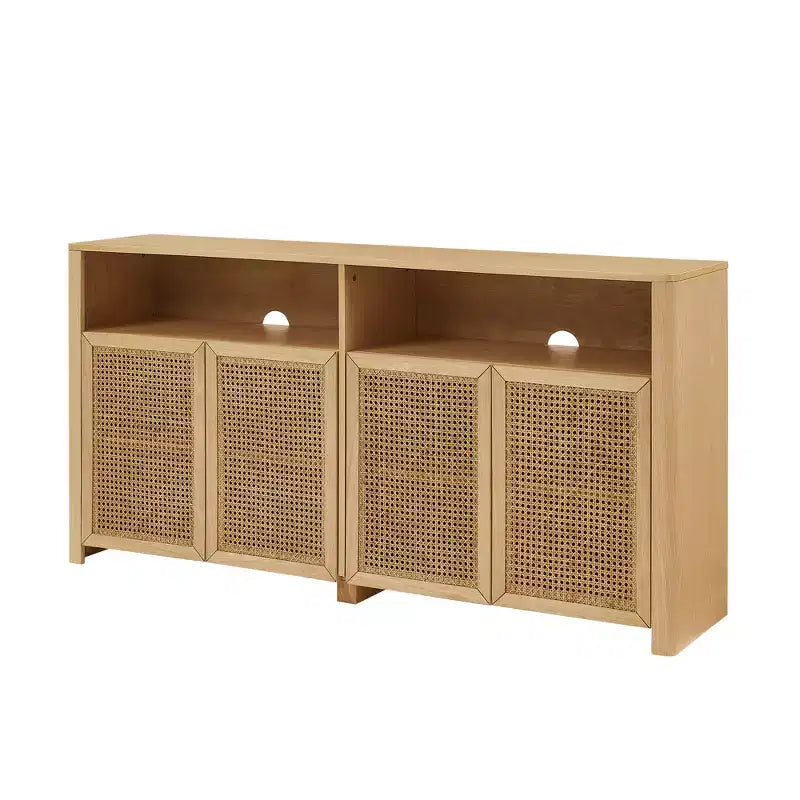 JVNOXK Buffet moderne du milieu du siècle en rotin de 160 cm avec rangement, meuble TV et bar à café de couleur naturelle, pour le salon