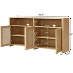 JVNOXK Buffet moderne du milieu du siècle en rotin de 160 cm avec rangement, meuble TV et bar à café de couleur naturelle, pour le salon