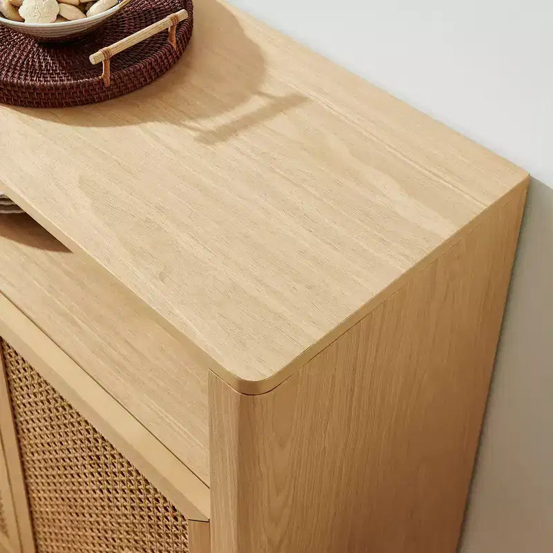 JVNOXK Buffet moderne du milieu du siècle en rotin de 160 cm avec rangement, meuble TV et bar à café de couleur naturelle, pour le salon