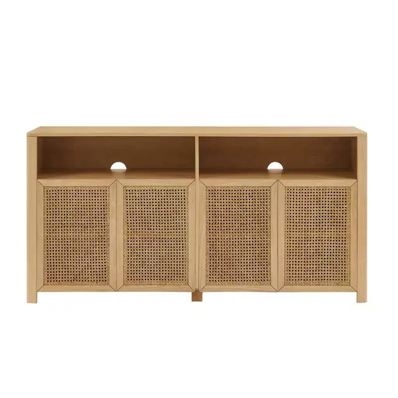 JVNOXK Buffet moderne du milieu du siècle en rotin de 160 cm avec rangement, meuble TV et bar à café de couleur naturelle, pour le salon