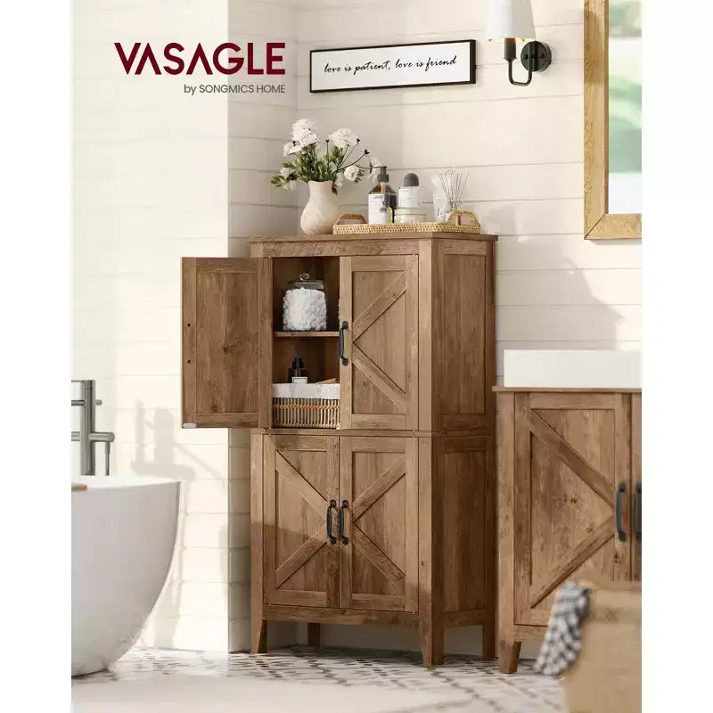 Collection VASAGLE LIRY - Meuble de rangement de style rustique, Meuble bas de salle de bain avec portes coulissantes, Meuble de cuisine sur pied, Étagères réglables