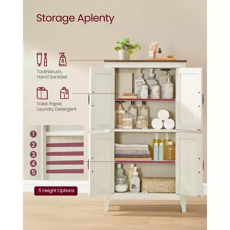 Collection VASAGLE LIRY - Meuble de rangement de style rustique, Meuble bas de salle de bain avec portes coulissantes, Meuble de cuisine sur pied, Étagères réglables