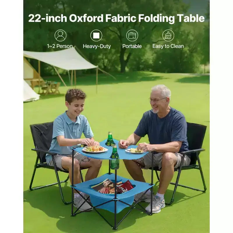 Table de camping pliante portable AEELLEEA avec 4 porte-gobelets, table de pique-nique extérieure en tissu Oxford