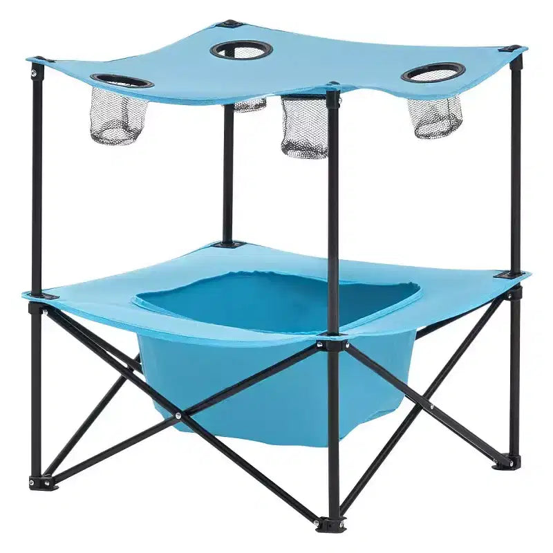 Table de camping pliante portable AEELLEEA avec 4 porte-gobelets, table de pique-nique extérieure en tissu Oxford