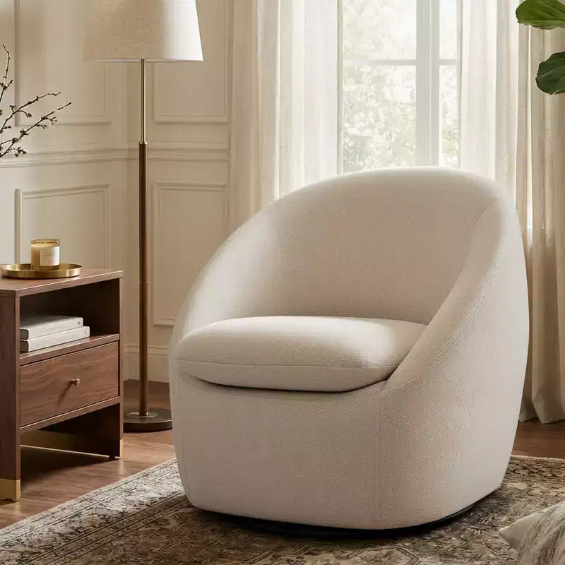 Fauteuil d'appoint pivotant Bekrvio, fauteuil baril en chenille avec coussin épais, fauteuil de salon moderne avec base en métal pour salon chambre à coucher