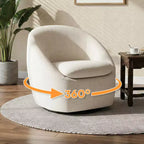 Fauteuil d'appoint pivotant Bekrvio, fauteuil baril en chenille avec coussin épais, fauteuil de salon moderne avec base en métal pour salon chambre à coucher