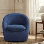 Fauteuil d'appoint pivotant Bekrvio, fauteuil baril en chenille avec coussin épais, fauteuil de salon moderne avec base en métal pour salon chambre à coucher