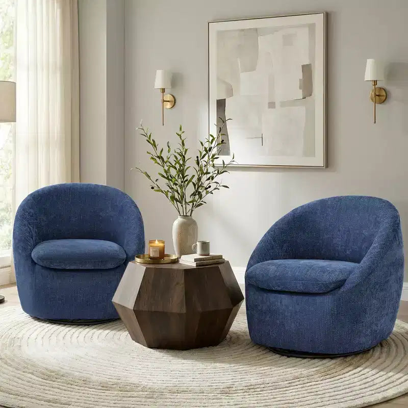 Fauteuil d'appoint pivotant Bekrvio, fauteuil baril en chenille avec coussin épais, fauteuil de salon moderne avec base en métal pour salon chambre à coucher