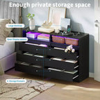 Commode à 4 tiroirs avec éclairage LED et station de recharge, lot de 2 commodes de rangement avec prise de courant, commode double d'appoint pour chambre et salon, noir