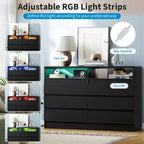 Commode à 4 tiroirs avec éclairage LED et station de recharge, lot de 2 commodes de rangement avec prise de courant, commode double d'appoint pour chambre et salon, noir
