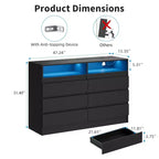 Commode à 4 tiroirs avec éclairage LED et station de recharge, lot de 2 commodes de rangement avec prise de courant, commode double d'appoint pour chambre et salon, noir