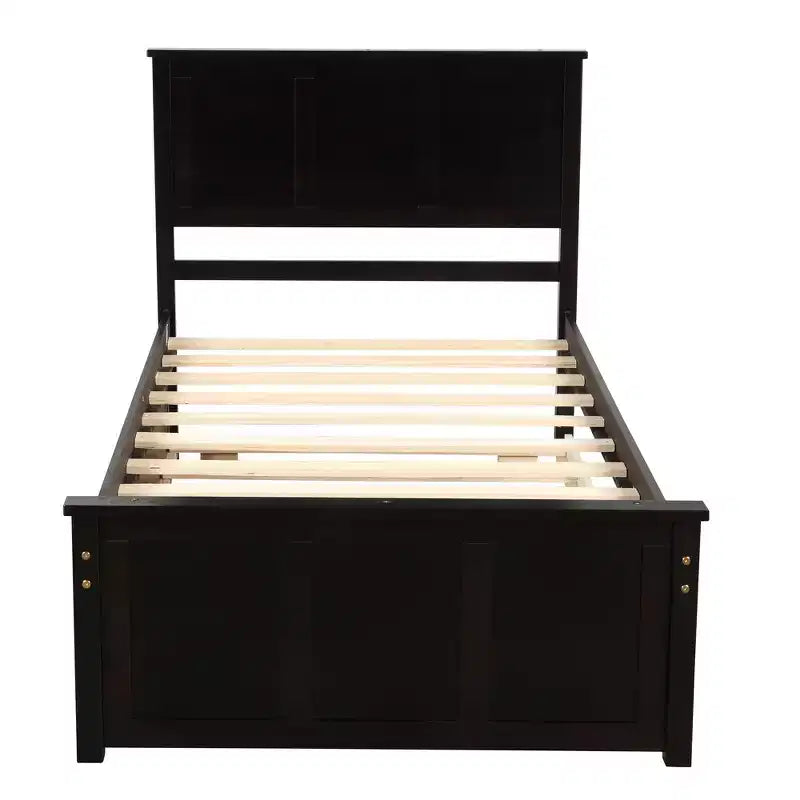 Lit plateforme FAMYYT pour jumeaux avec lit gigogne peu encombrant, assemblage facile, couleur expresso