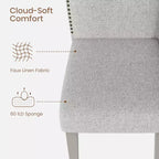 Lot de 2 chaises de salle à manger rembourrées avec pieds en bois, chaise d'appoint en tissu rembourrée à dossier haut avec garniture cloutée pour cuisine, salle à manger et restaurant