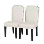 Set of 2 Upholstered Dining Chairs w/ Wood Legs, Fabric Padded High Back Side Chair w/ Nailhead Trim for Kitchen, Dining Room & Restaurant