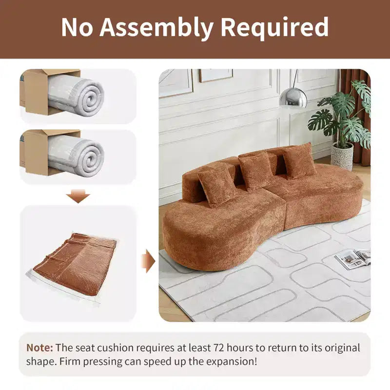 Canapé modulaire MAYEERTY incurvé en velours 5 places avec coussins décoratifs