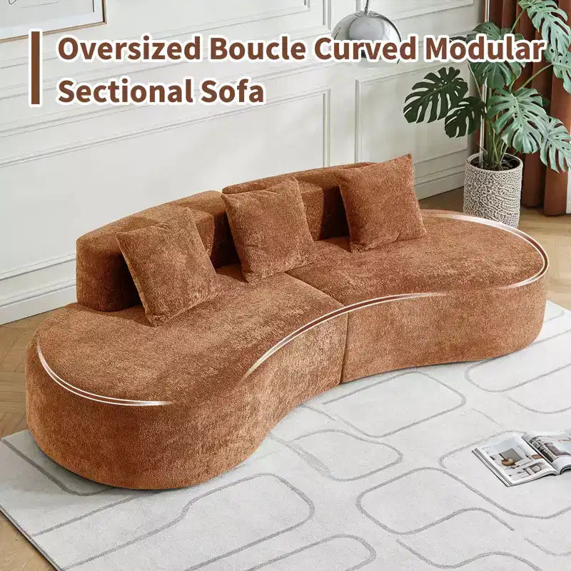 Canapé modulaire MAYEERTY incurvé en velours 5 places avec coussins décoratifs