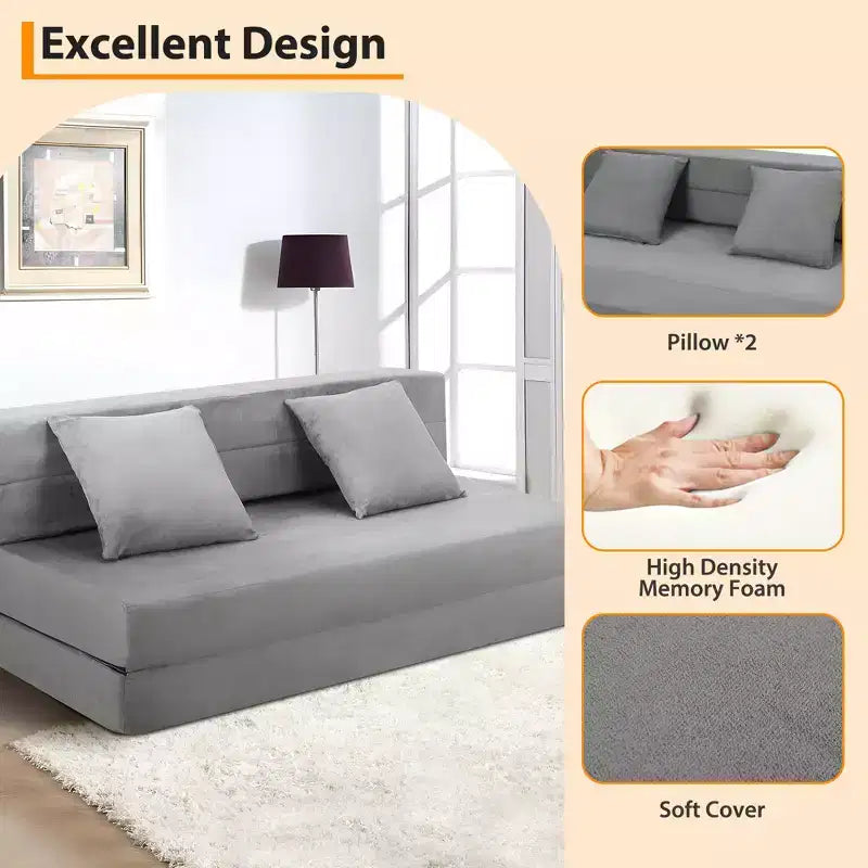 Canapé-lit pliant 80 avec oreillers, fauteuil-lit convertible pour adultes, futon de sol en mousse à mémoire de forme pour salon compact