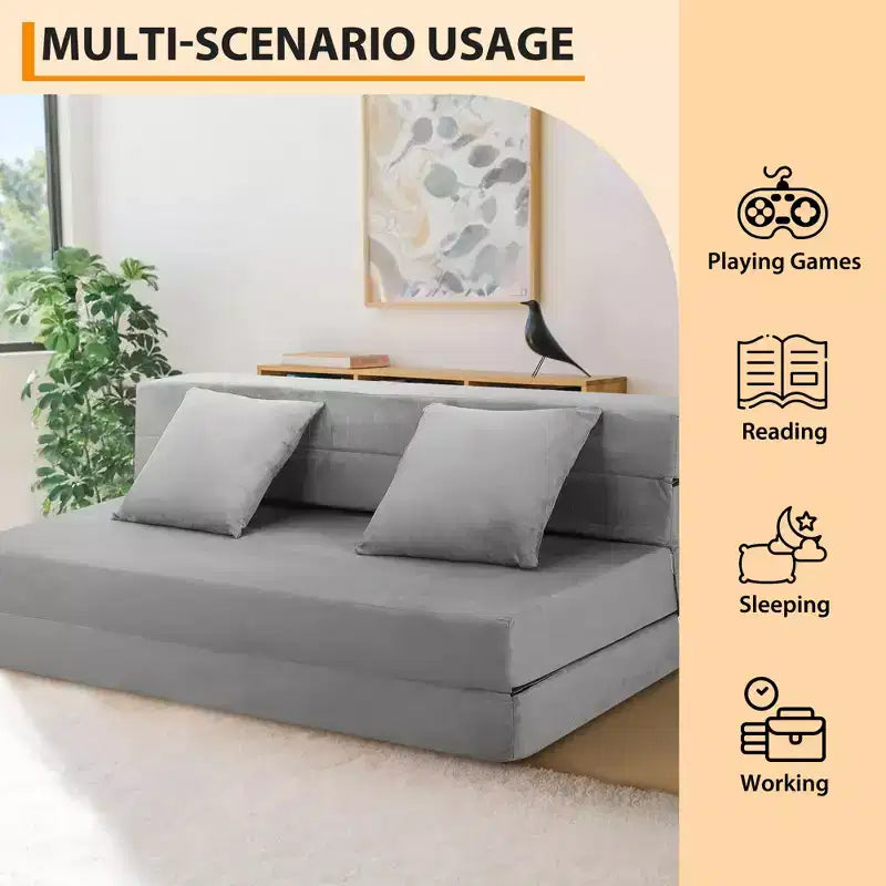 Canapé-lit pliant 80 avec oreillers, fauteuil-lit convertible pour adultes, futon de sol en mousse à mémoire de forme pour salon compact