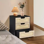 Table de chevet en rotin, Table de nuit bohème en cannage avec pieds en métal, Table d'appoint tissée moderne pour petits espaces, Table d'appoint autonome pour chambre à coucher