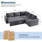 Canapé d'angle Acekool Chenille avec lit gigogne, Gris | Canapé Modulable en L avec Rangement sous les Assises et Élément d'Angle Description du produit