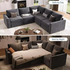 Canapé d'angle Acekool Chenille avec lit gigogne, Gris | Canapé Modulable en L avec Rangement sous les Assises et Élément d'Angle Description du produit