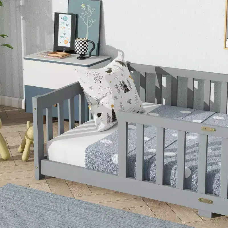 Lit superposé Sailvan avec clôture, cadre de lit en bois d'hévéa massif pour enfants