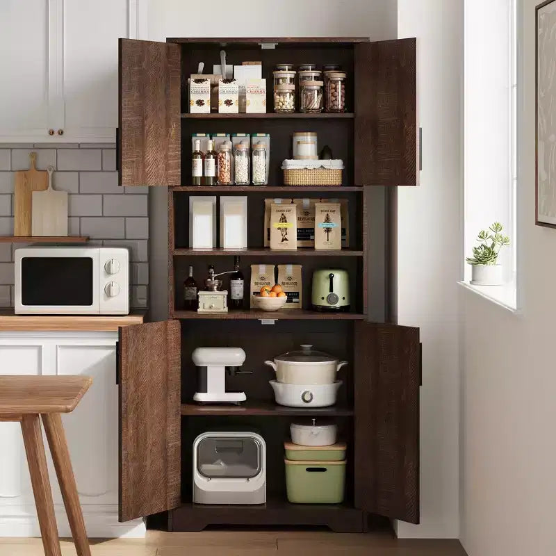 67Farmhouse Armoire haute de rangement avec portes en verre, tiroir et étagères réglables, meuble de garde-manger autoportant anti-basculement pour salle de bain, cuisine, salon